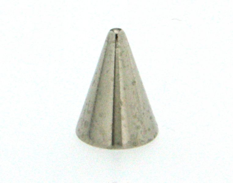 Borchia a cono in ottone nikelato con base di diametro di 10 millimetri,  alto 13 millimetri con retro filettato per applicazione con vite