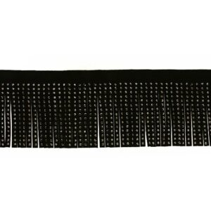 frangia velluto colore nero, mm 70, con borchie a cono sfaccettate colore canna di fucile.
