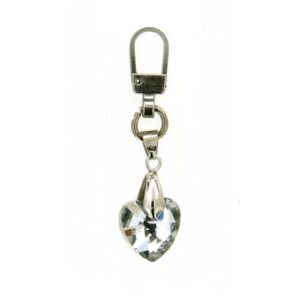 tirazip in metallo colore nikel con ciondolo a forma di cuore,colore crystal. lunghezza totale:5,5 cm circa