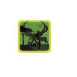 APPLICAZIONE TERMOADESIVA, QUADRATO CON CERVO A DOPPIO RIFLESSO. COLORE TRASPARENTE, VERDE, GIALLO E NERO. COMPOSIZIONE: PVC.